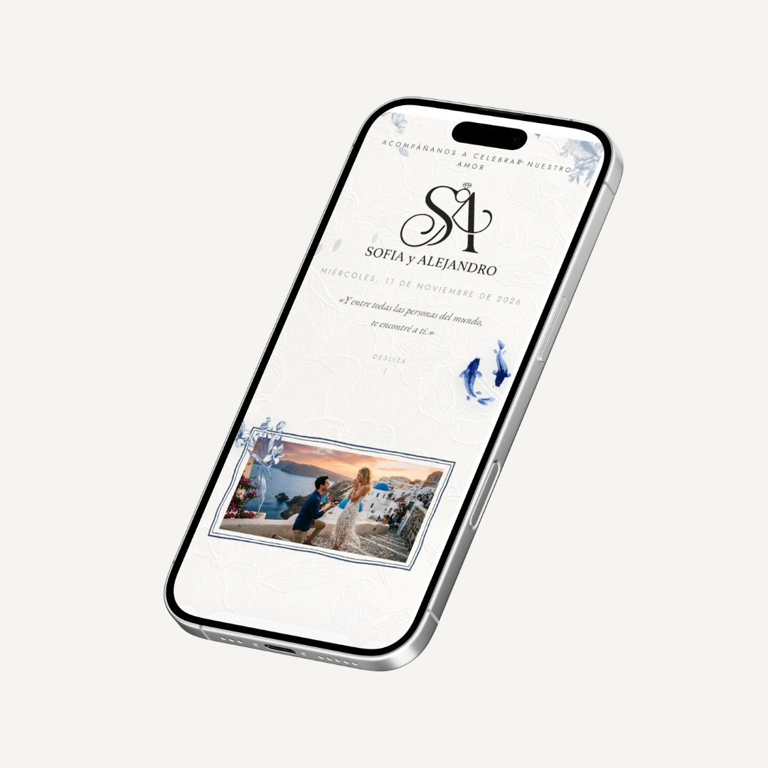Phone mockup of Sofía and Alejandro's wedding invitation website