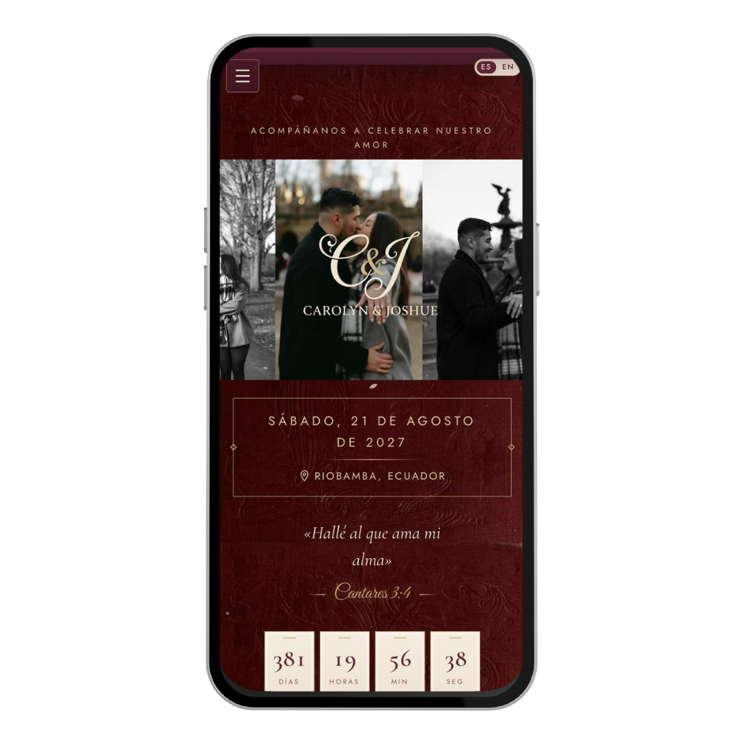 Phone mockup of Carolyn and Joshue's wedding invitation website